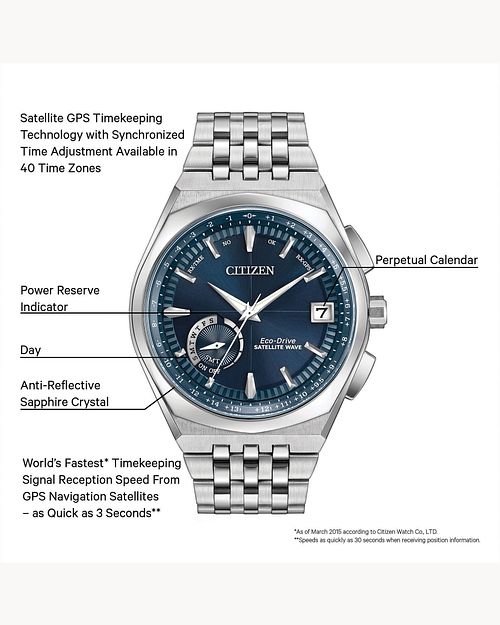 Satellite Wave World Time GPS Men s Silver CC3020 57 Watch CITIZEN